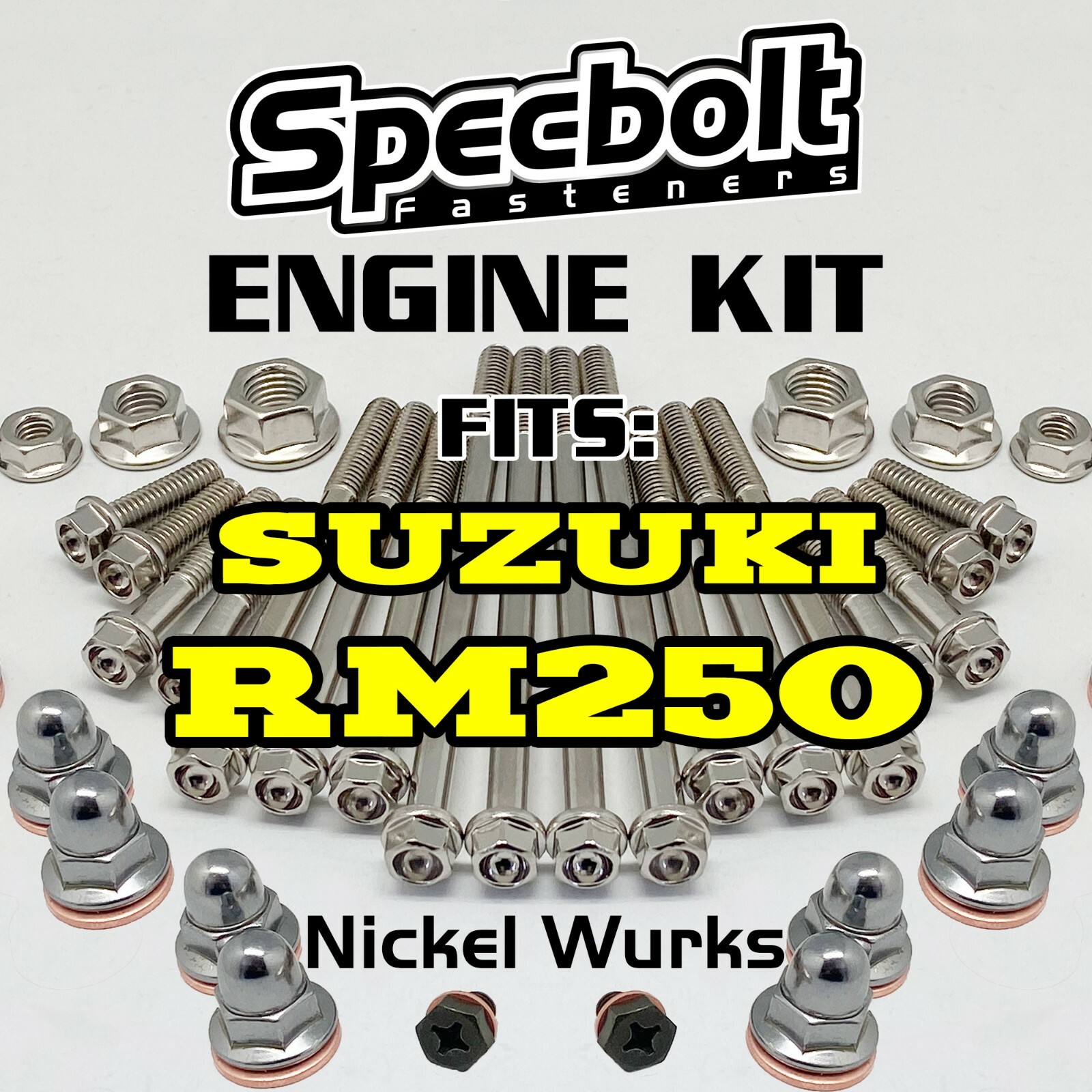 Nickel Wurks RM250 RMX Engine Bolt Kit for Suzuki RM 250 RMX250 Specbolt Ti Look