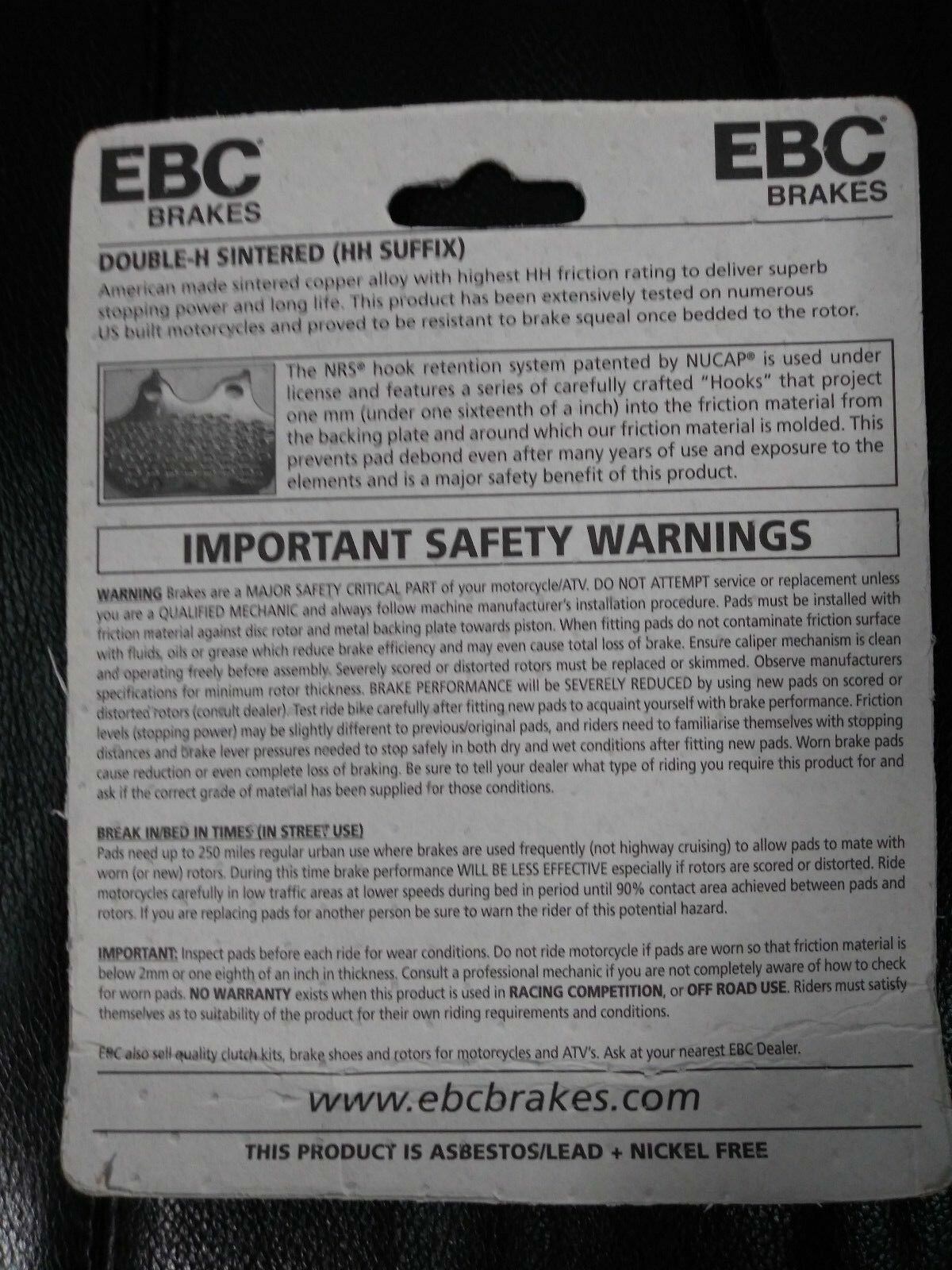 EBC FA400HH Sintered HH Front or Rear Brake Pads Harley Big Twin 00-07 1 Set