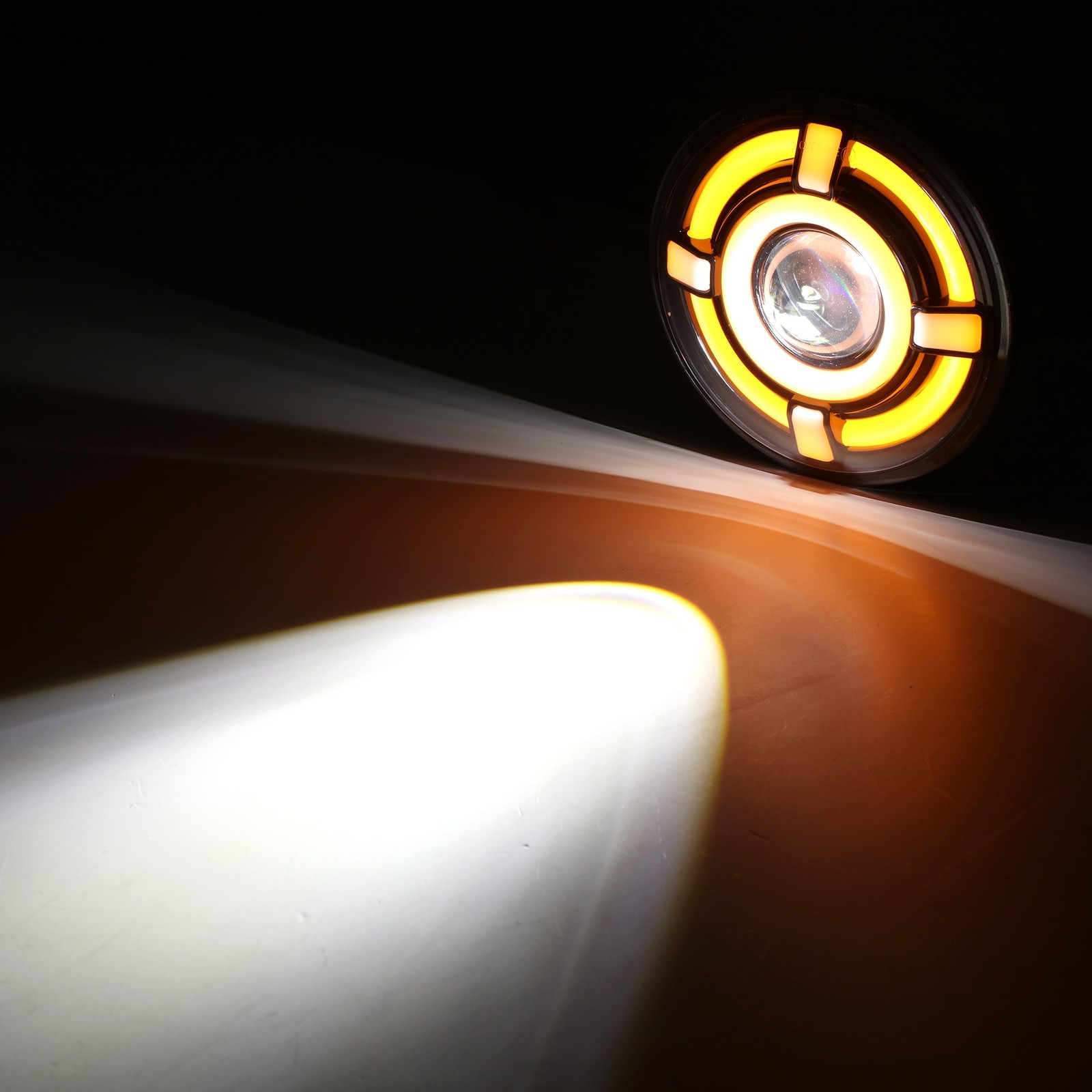 5-3/4″ 5.75inch Round Motorcycle LED Headlight with DRL Amber Turn Signal Black