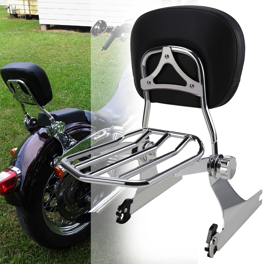 Detachable Backrest Sissy Bar Luggage Rack For Harley Dyna FXD Super Glide 00-05