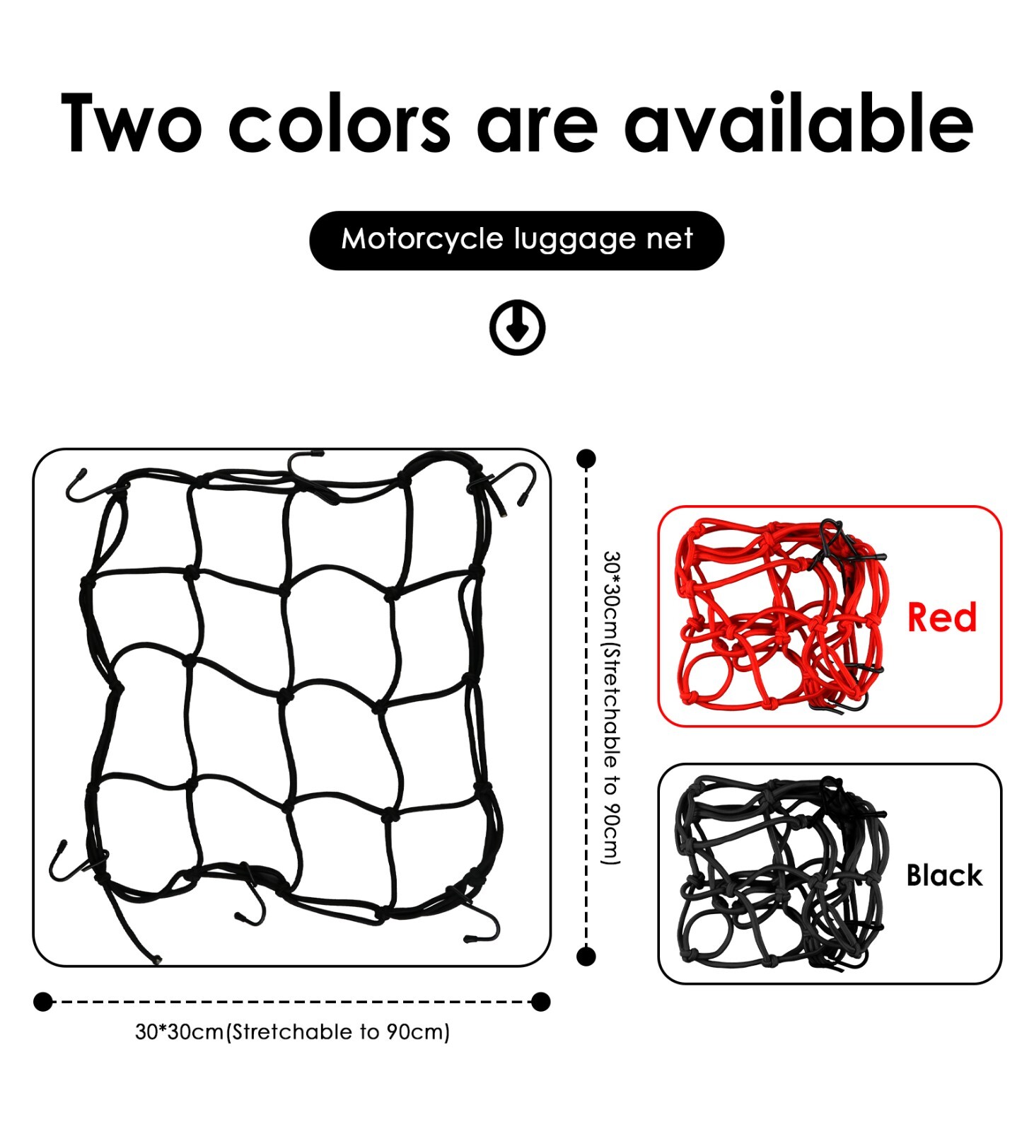 1pc Motorcycle Bungee Cargo Net 30x30cm with 6 Hooks: Helmet Tank Luggage – NEW