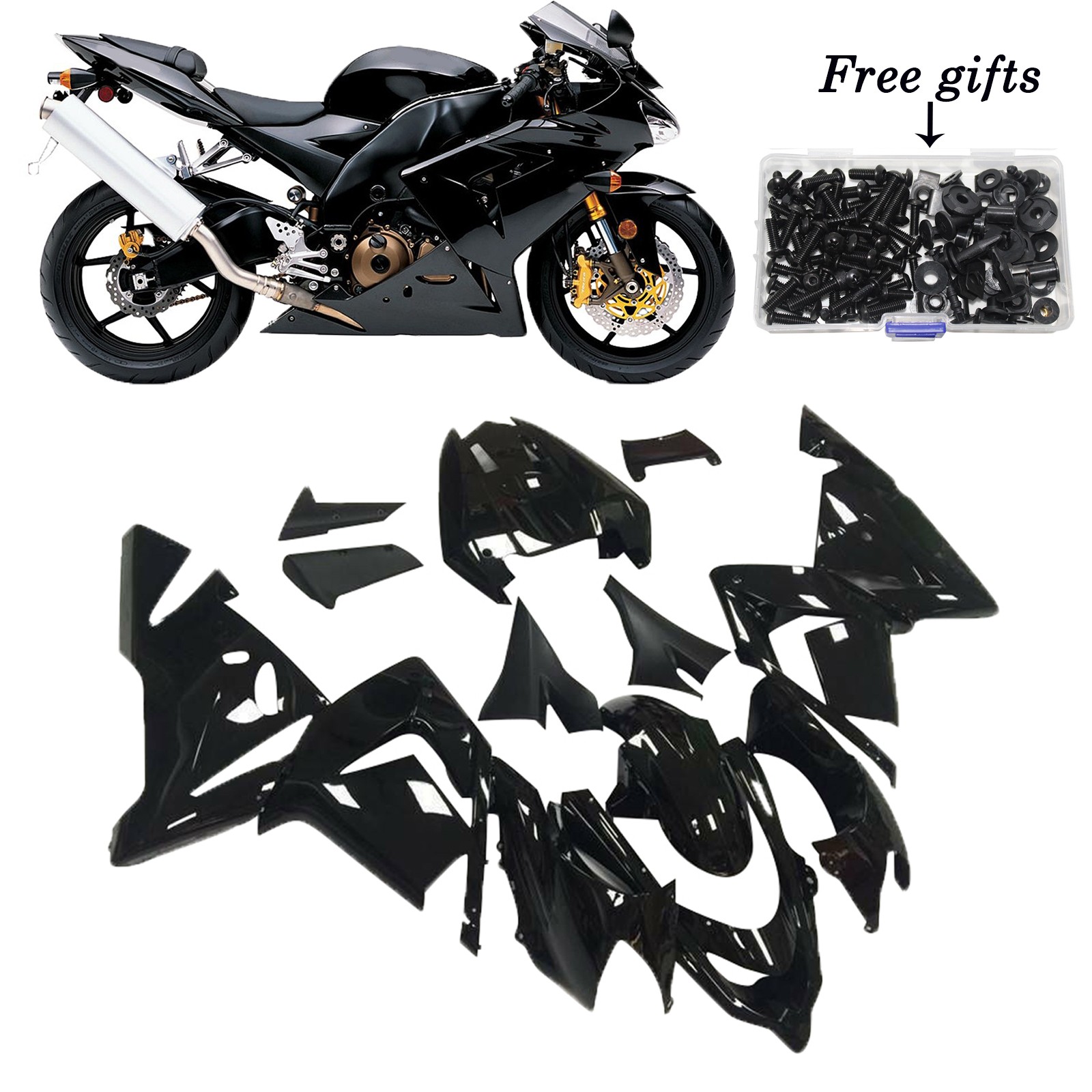 Glossy Black ABS Fairing Bodywork With Bolts Fit for Kawasaki ZX10R 2004 2005