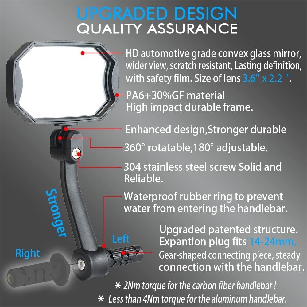 Bar End Bike Mirrors Highâ€“Definition Convex Glass Lens for E-Bike Handlebars