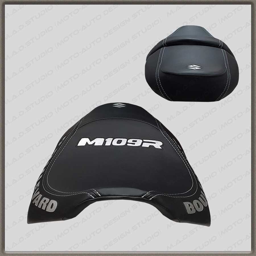CUSTOM Seat Cover Suzuki BOULEWARD M109R Black+Silver+silver-thread 2006+