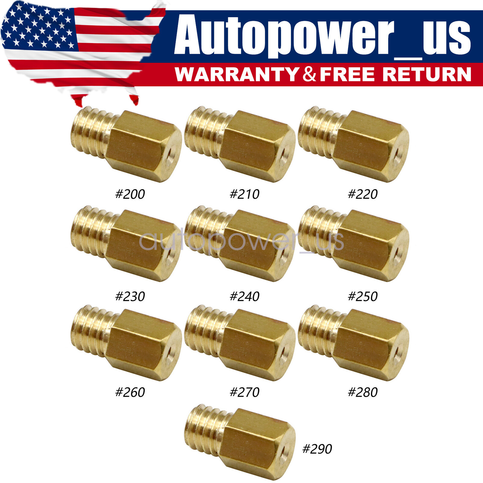 10pcs/kit Hex Type Main Jets for VM/TM/TMX Carburetor 200-290 230