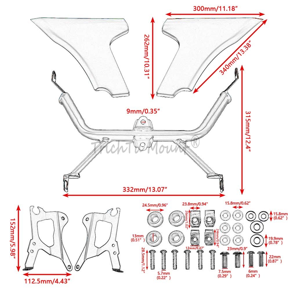 Black Side Fairing Panel +Metal Bracket For Harley Road Glide CVO Limited 23-Up