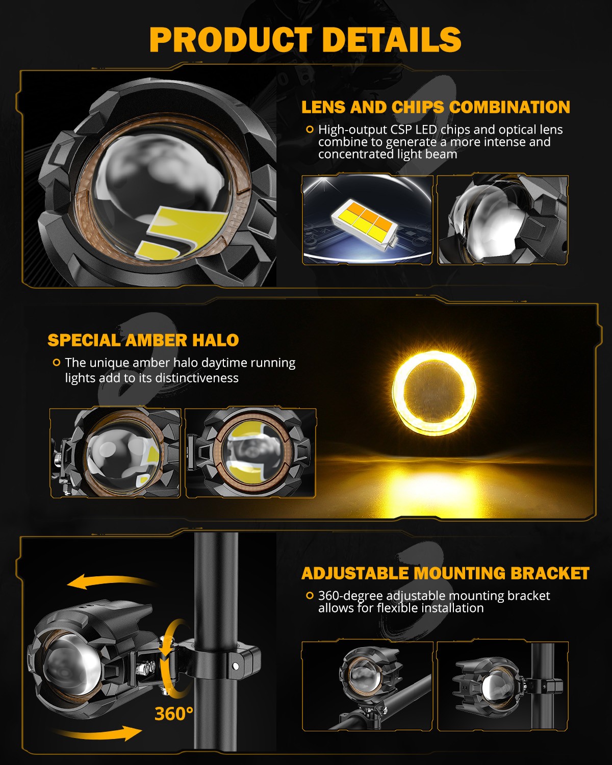 Motorcycle LED Spot Lights Headlight Driving Fog Auxiliary Lamp for Harley Honda