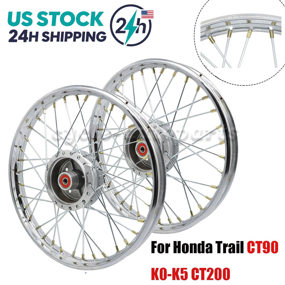 FRONT & REAR WHEEL RIM HUB SPOKE SET FOR HONDA TRAIL CT90 K0-K5 CT200 1.40×17