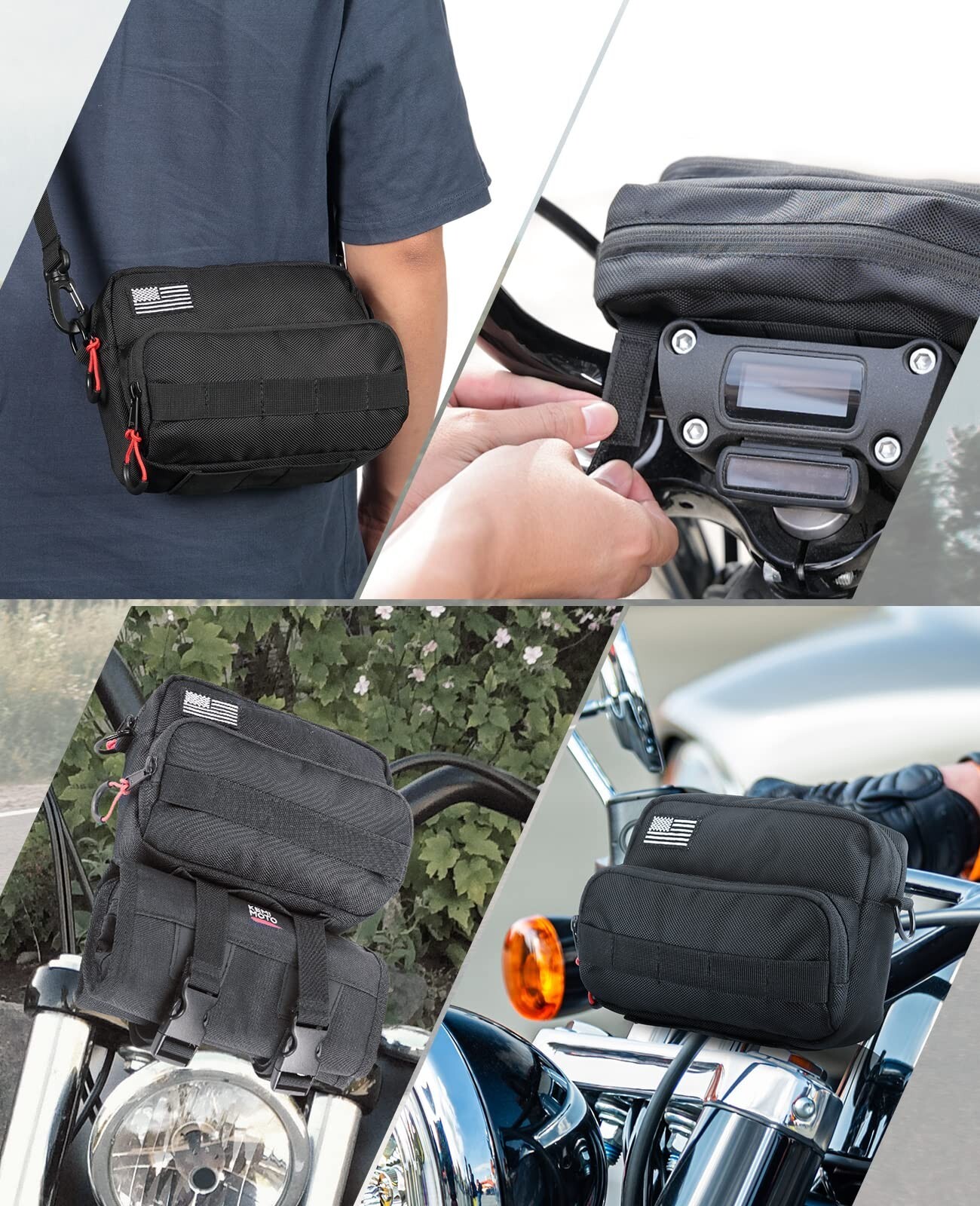 KEMIMOTO Universal Motorcycle Handlebar Bag Sissy Bar Bag Storage Fork Bag Black