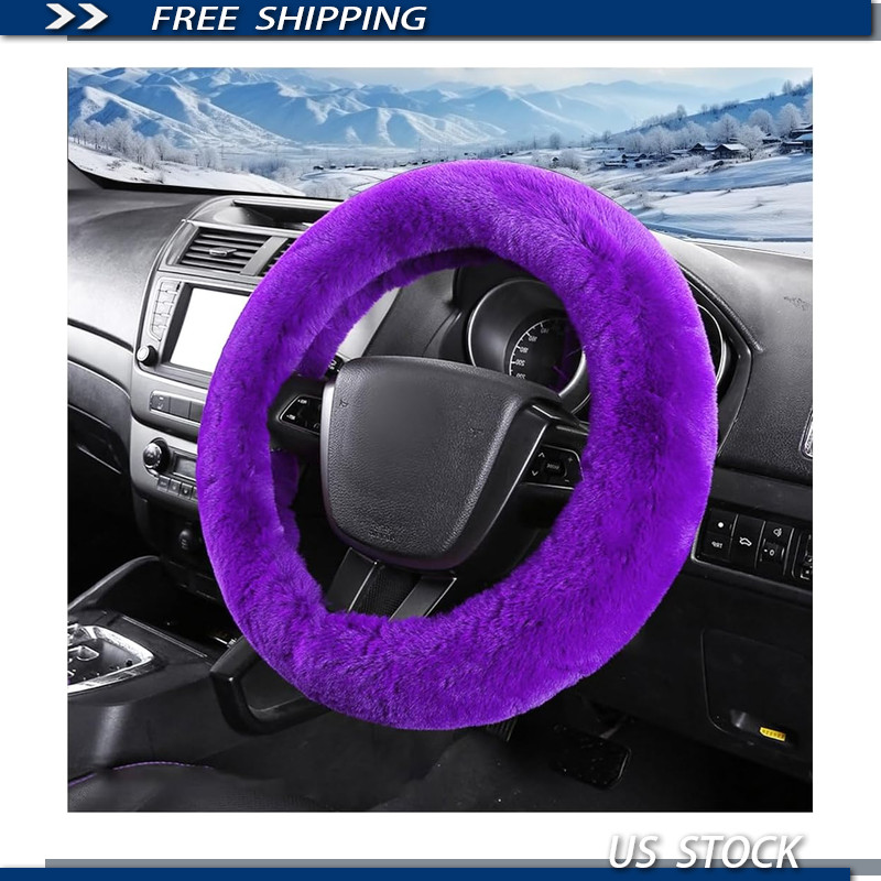 15 Inch Fluffy Soft Steering Wheel Cover, Plush Winter Warm Anti-Slip Wrap