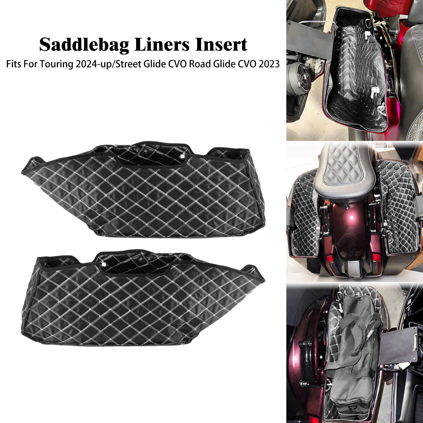 Saddlebag Liners Rear Inserts White Stitching For Harley Road Glide 2024-2025