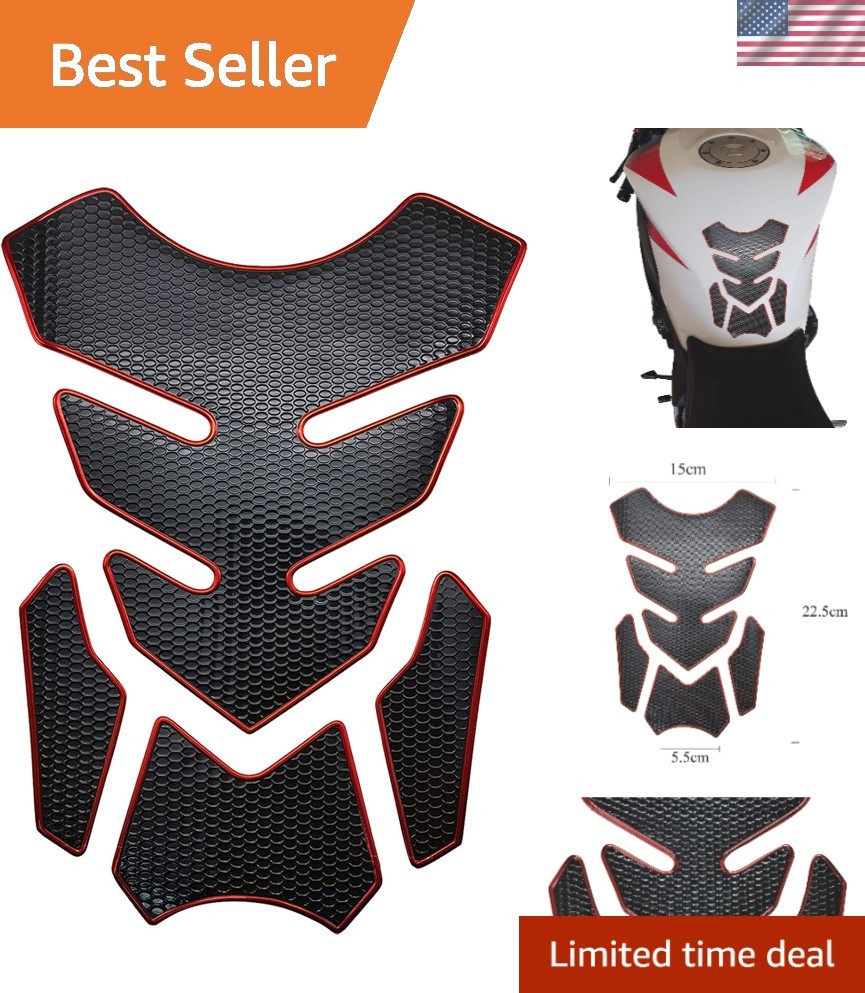 Self-Adhesive Motorcycle Tank Protector: Red Carbon Fiber Scratch Pad, 15×22.5cm