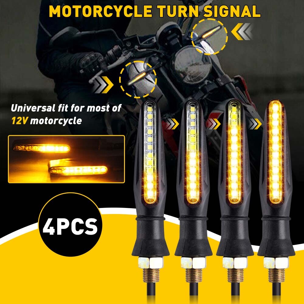 Flowing 4x Motorcycle LED Turn Signals Light Blinker Tail Indicator Lights Amber
