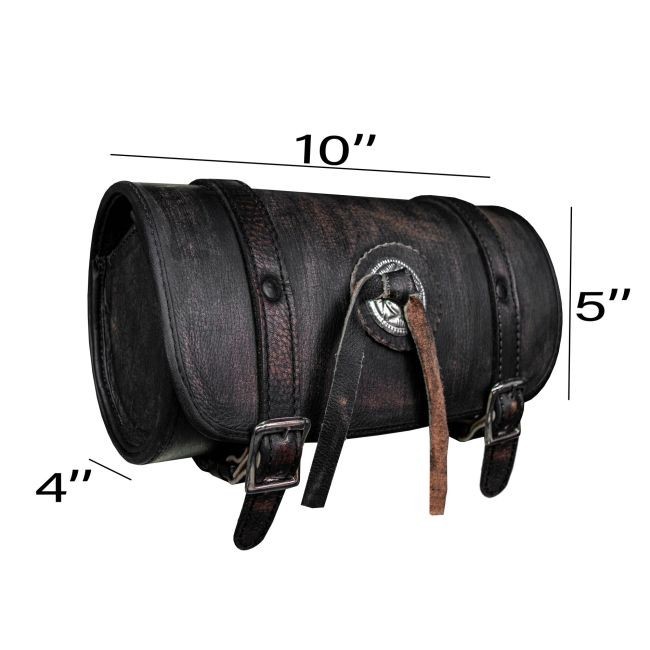 Brown Leather Motorcycle Tool Bag Roll Bag Handlebar Sissy Bar Biker Saddlebag