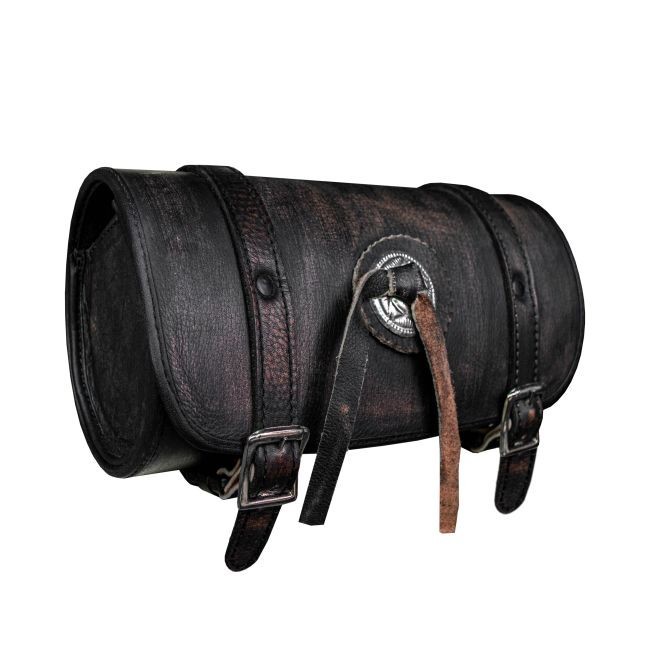 Brown Leather Motorcycle Tool Bag Roll Bag Handlebar Sissy Bar Biker Saddlebag