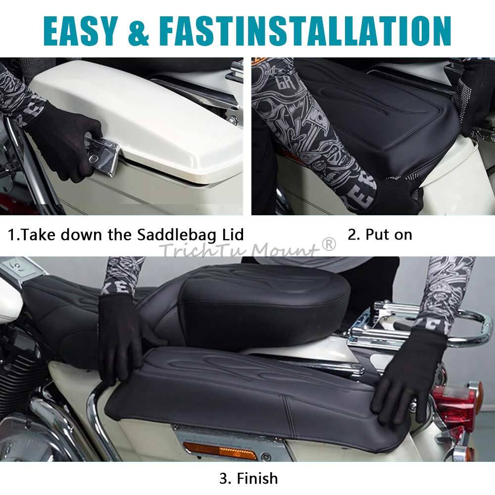 Red Flame Stitched Black PU Hard Saddlebag Lid Cover for Harley Touring Glide