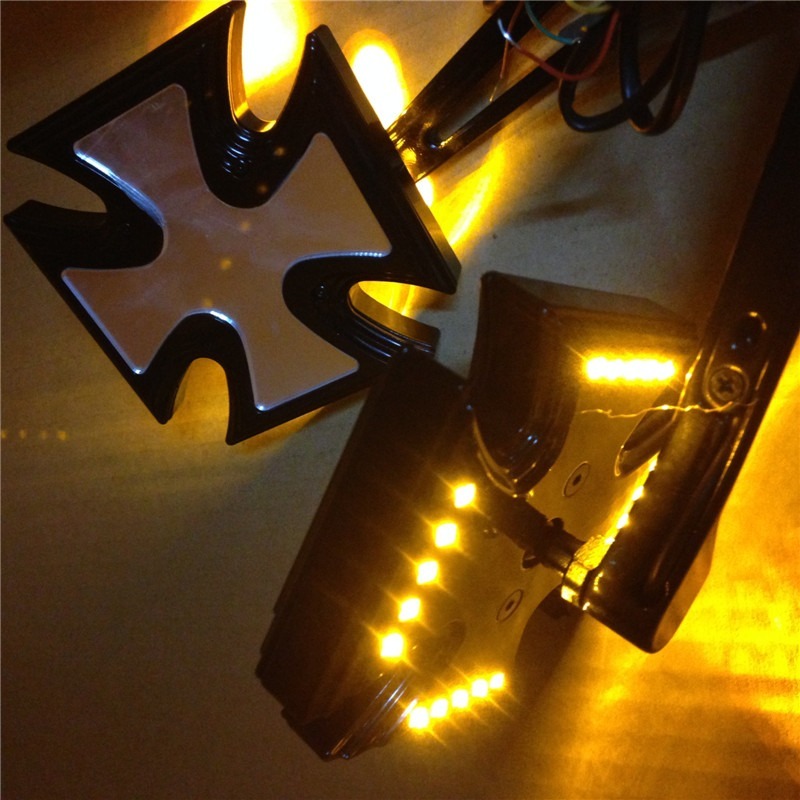 Black Custom LED turn siganl integrated mirror Fit For Harley Electra Sportster