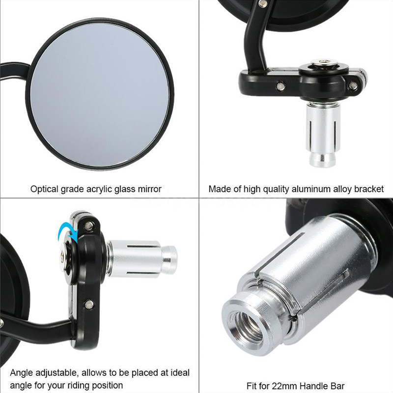 For 7/8″ Handlebar End Motorcycle CNC Round Black Rear View Mirror Set Custom