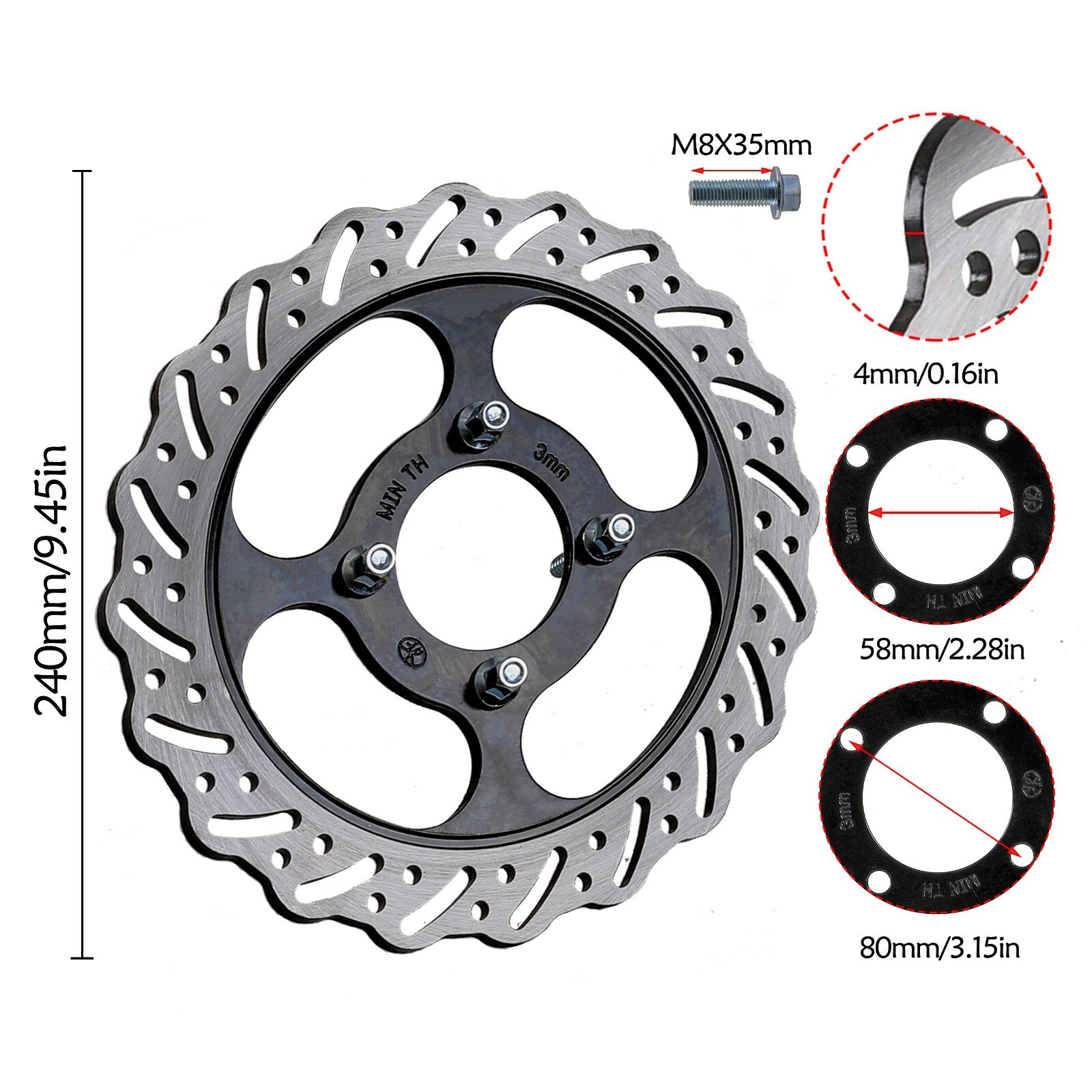 240mm Front Brake Disc Rotor w/ Bolts For Apollo SSR 125CC 150CC Dirt Bike