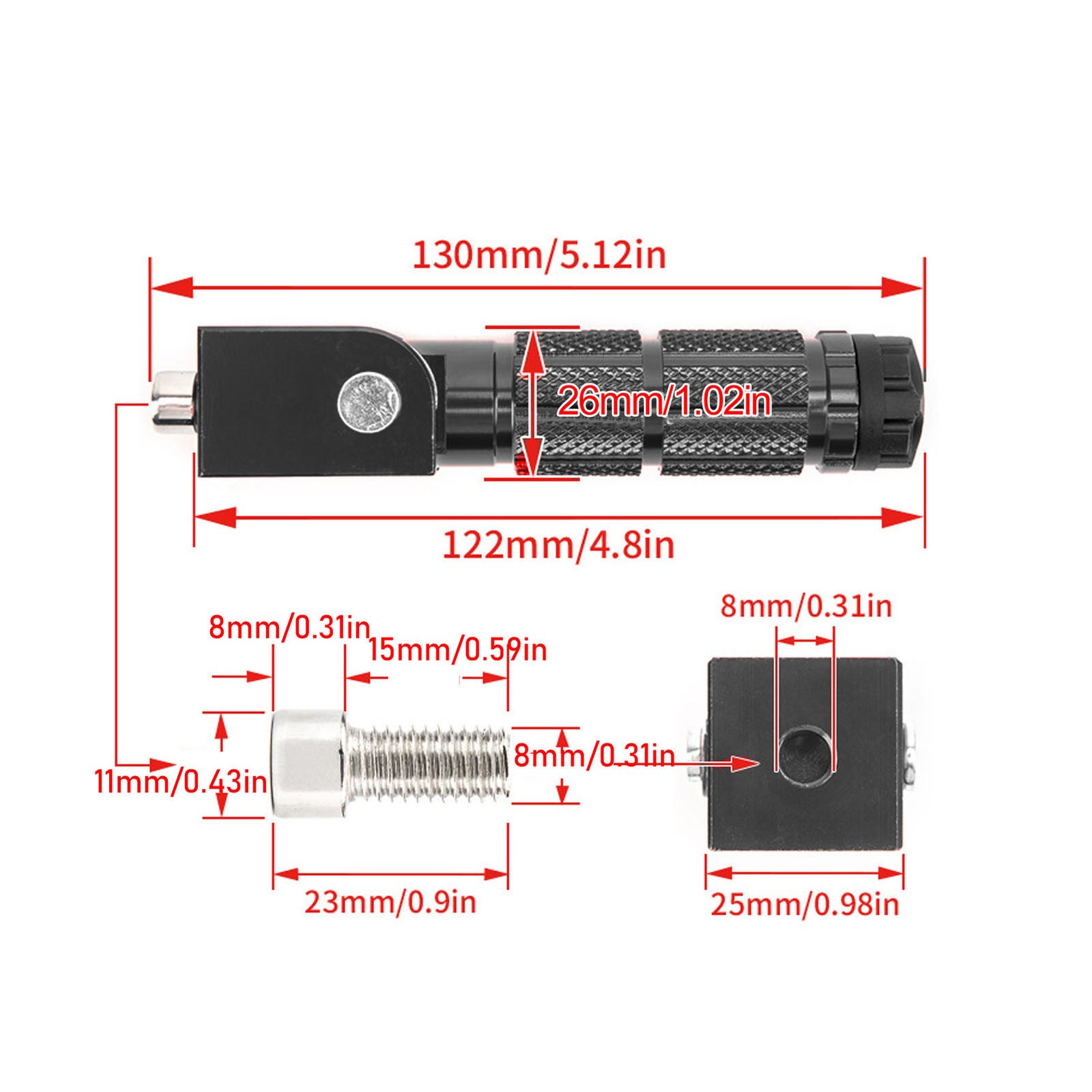 2Pcs Motorcycle Foldable Foot Pegs M8 Antislip Aluminium Alloy Universal For