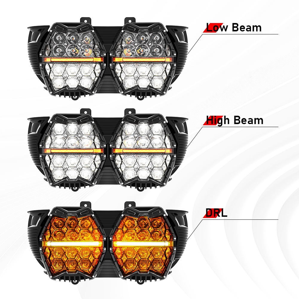 Dual LED Headlight Amber DRL, Hi-Low Beam For Harley Road Glide 2015-2021 2022