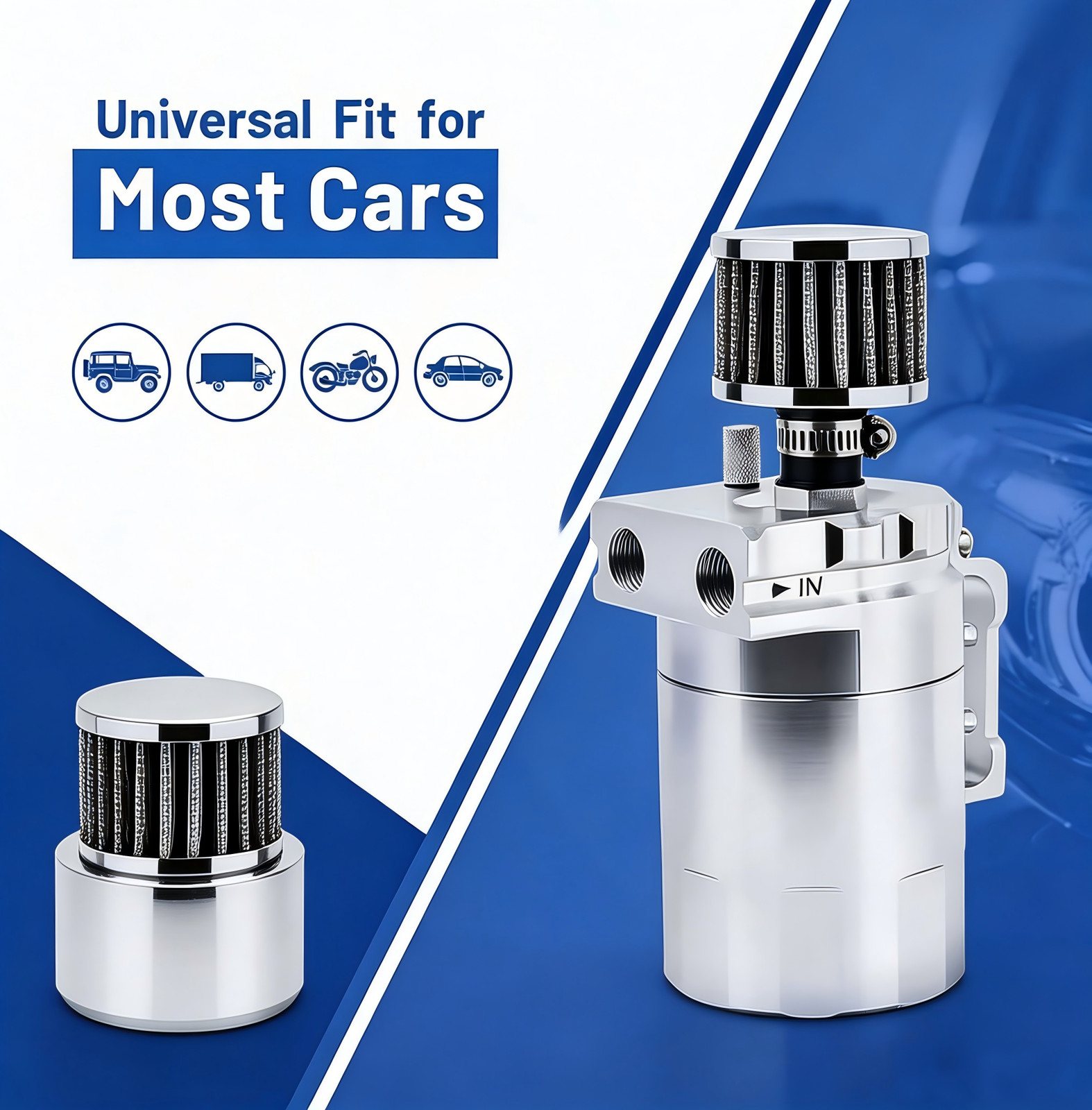 silver 300ML Aluminum Oil Catch Can with Breather Filter Universal Car Oil Separ