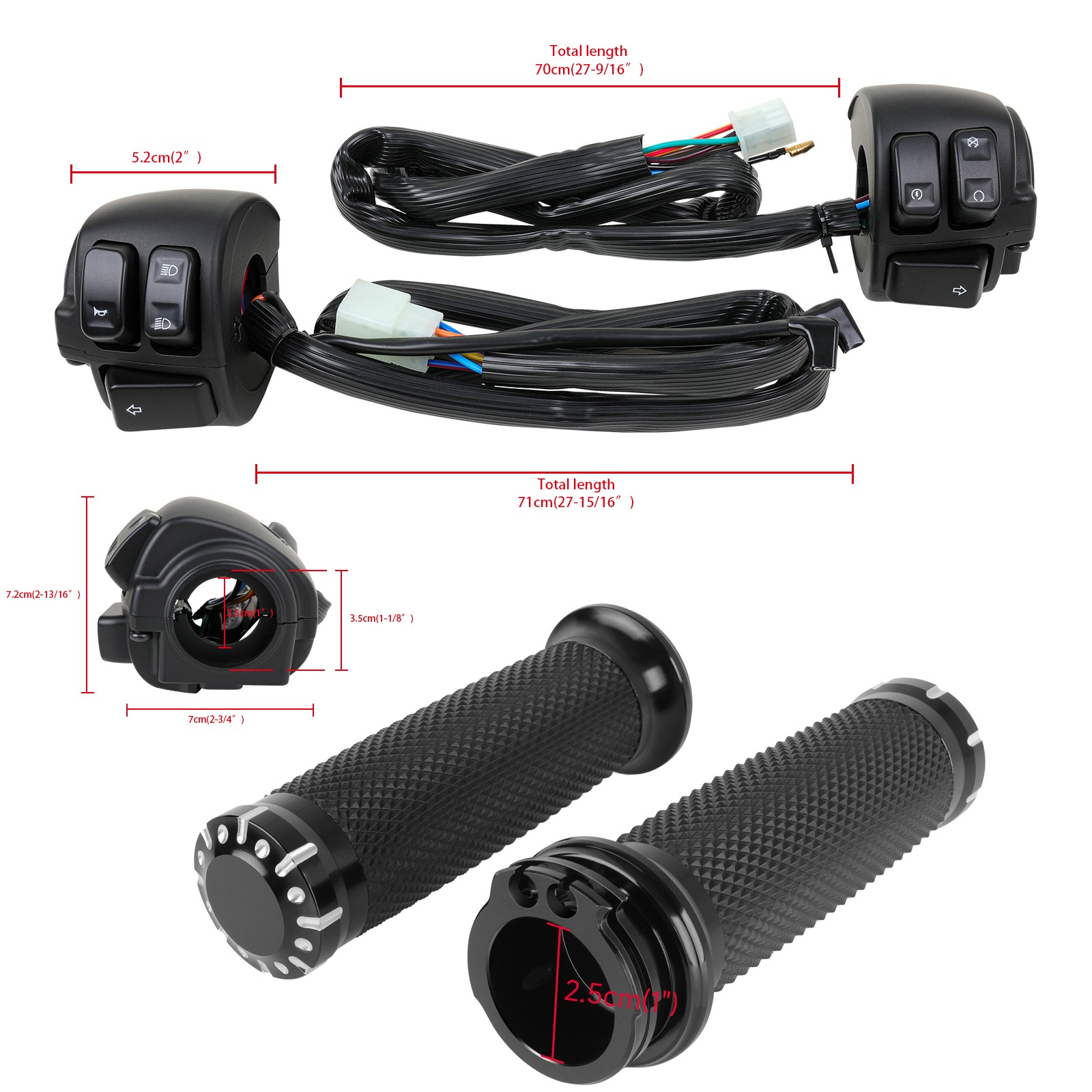 Motorcycle 1″ 25mm Handlebar Hand Grips + Switches Control Housing For Harley