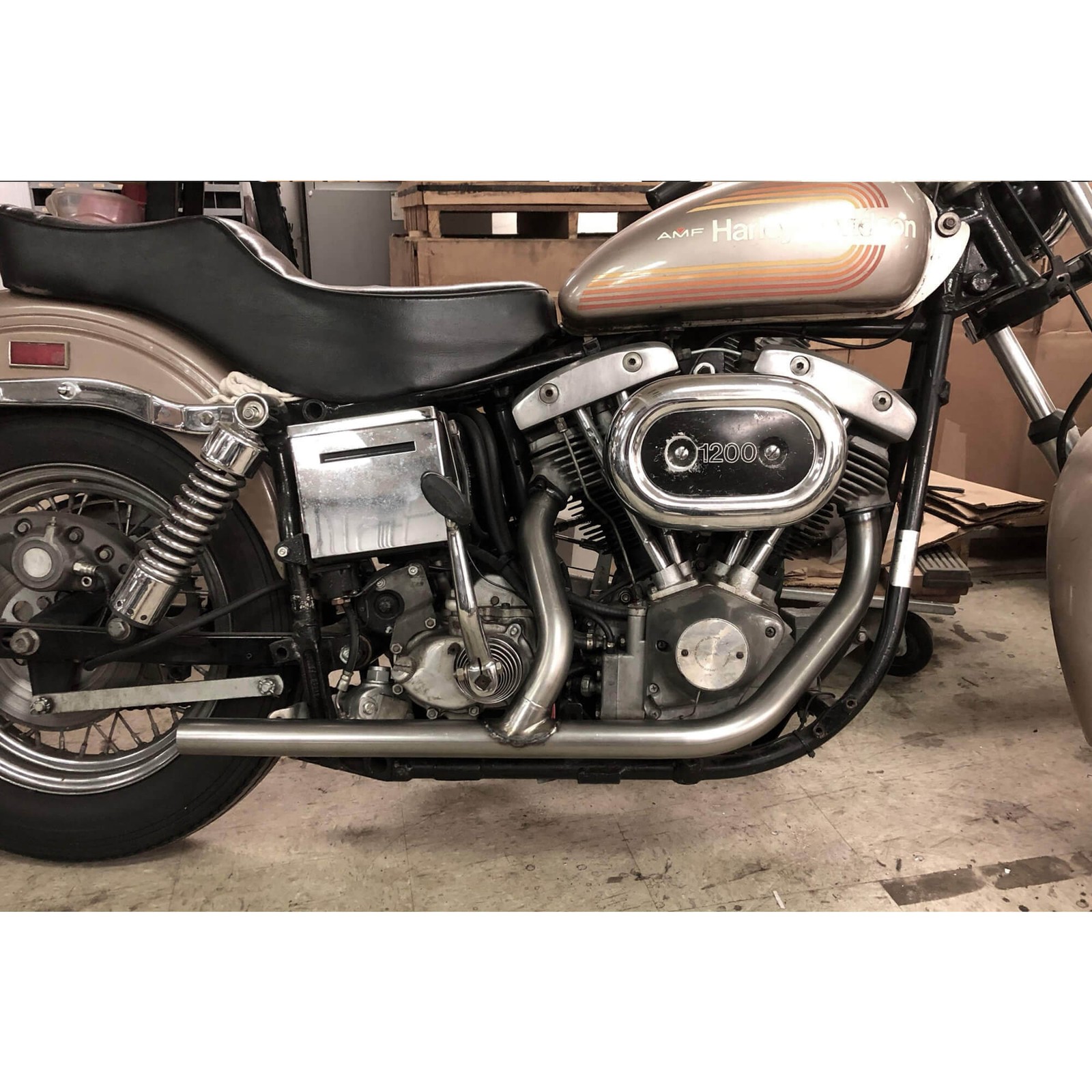 Exhaust Pipe Set 2-into-1 1970-84 Harley Cone Shovelhead Bare Steel 65435-70 USA
