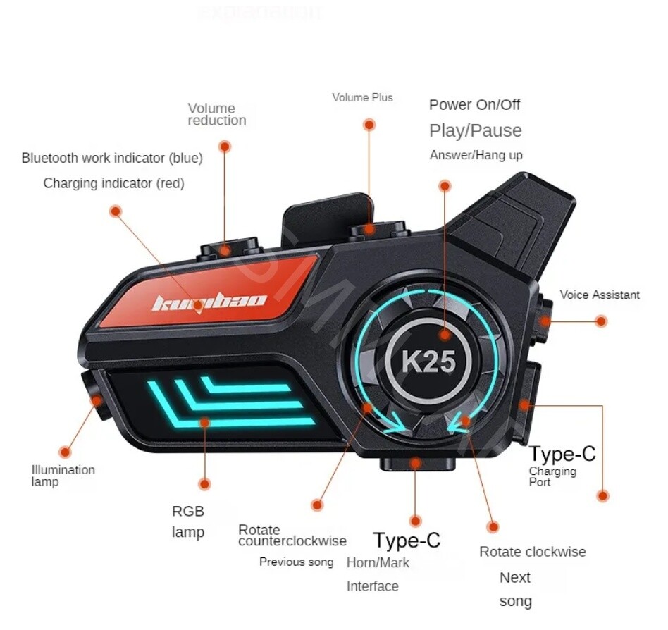 Bluetooth 5.3 Motorcycle Helmet Headset Waterproof Headphone Hands Free Speaker