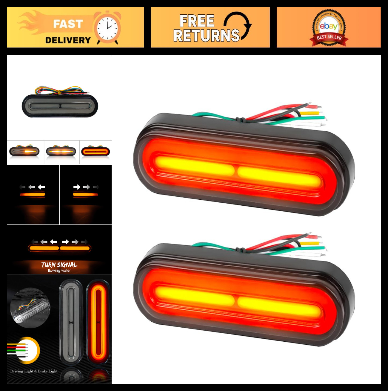 12-80V Dual Color Motorcycle Scooter Turn Signal & Tail Light Lamp – Amber/Red (