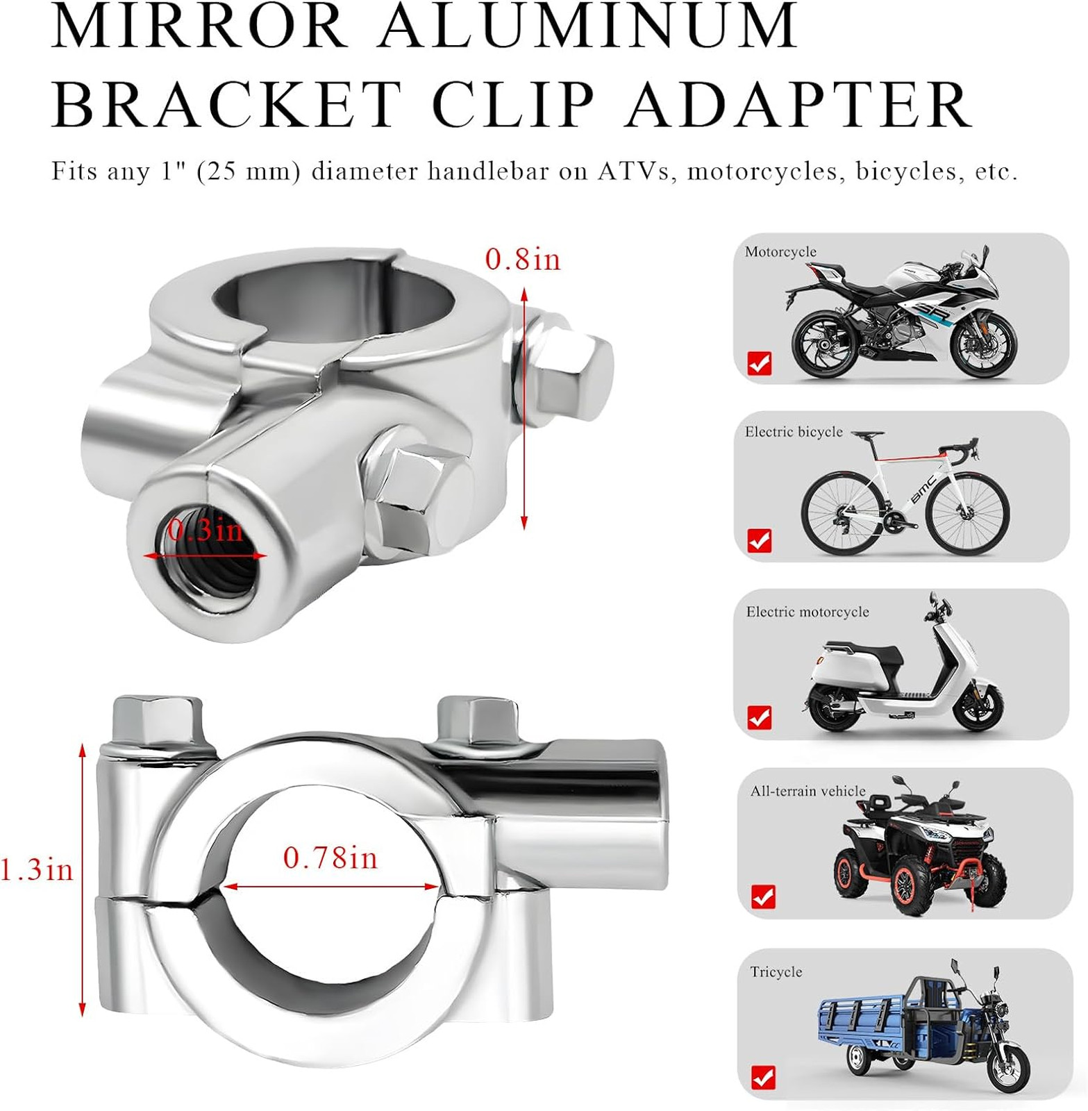 Motorcycle Handlebar Mirror Mount Aluminum Clamp for ATV Street Bike Scooter 8mm
