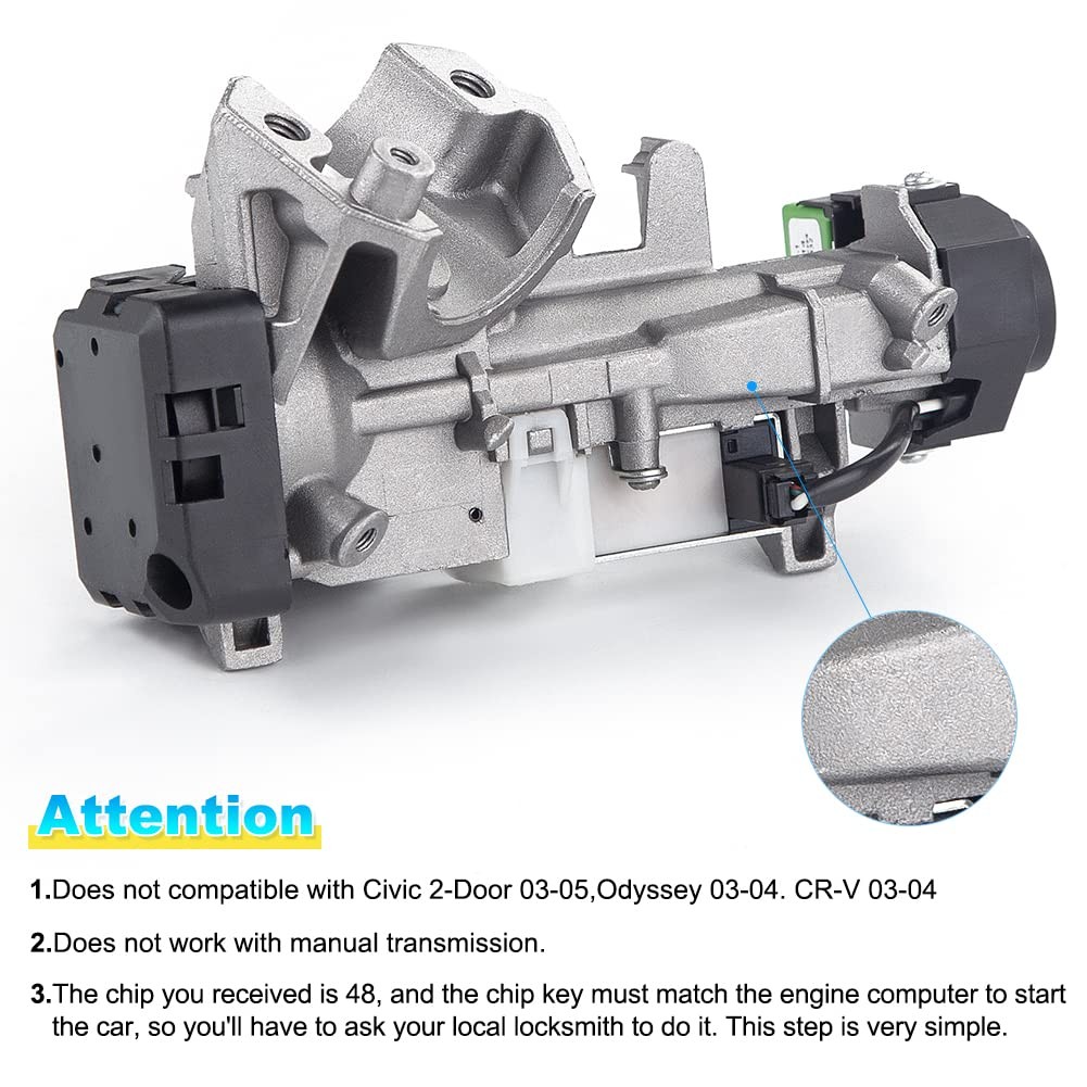 WMPHE Ignition Switch Lock Cylinder Assembly with 2 Keys and ID48 Chip Silver