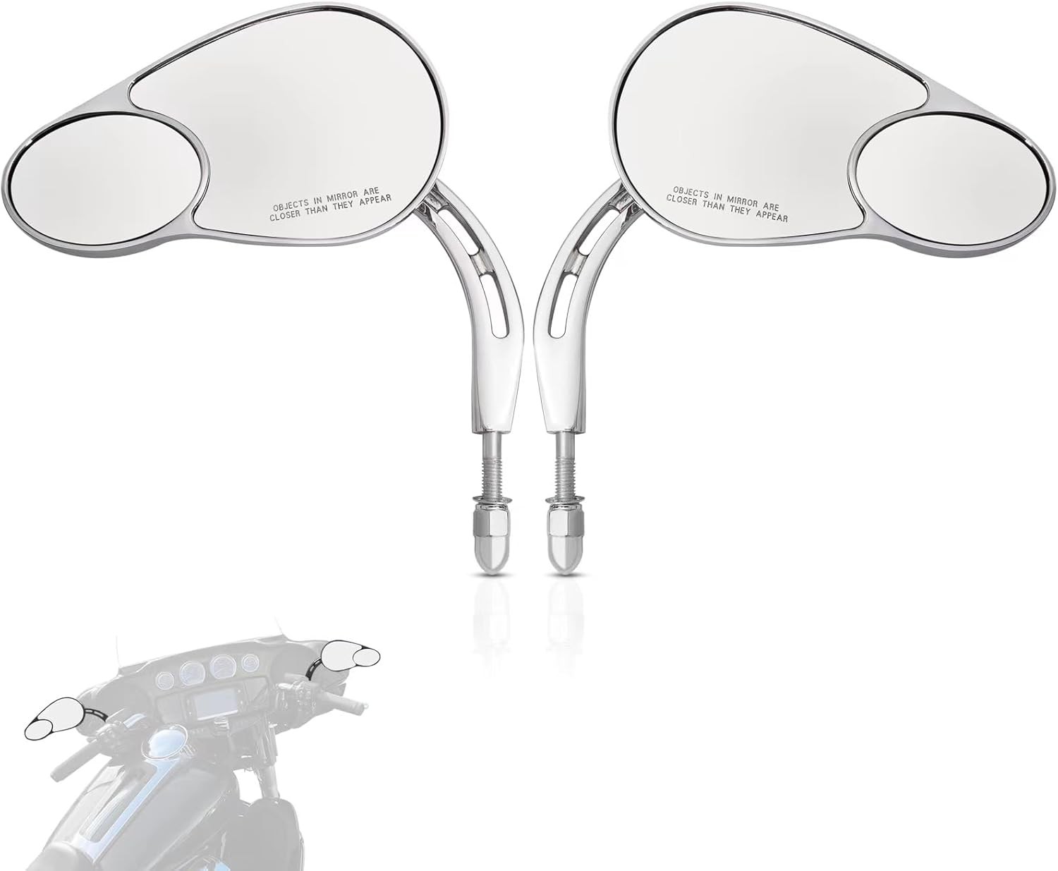 WOWTK Rearview Mirrors,Split Vision fits for 1982-2025 H-D Models, Chrome