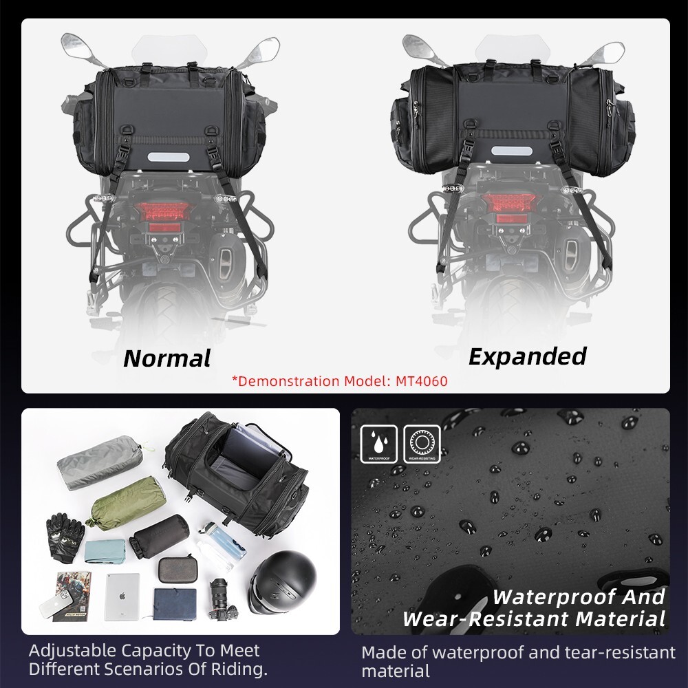 Rhinowalk Motorcycle Travel Luggage Tail Bag 45L Waterproof Trunk/Rack Box Black