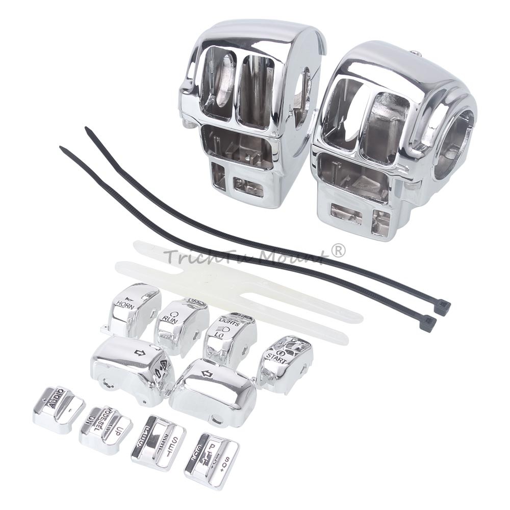 Chrome Hand Control Switch Housing Cover & Button Cap For Harley Touring 1996-13