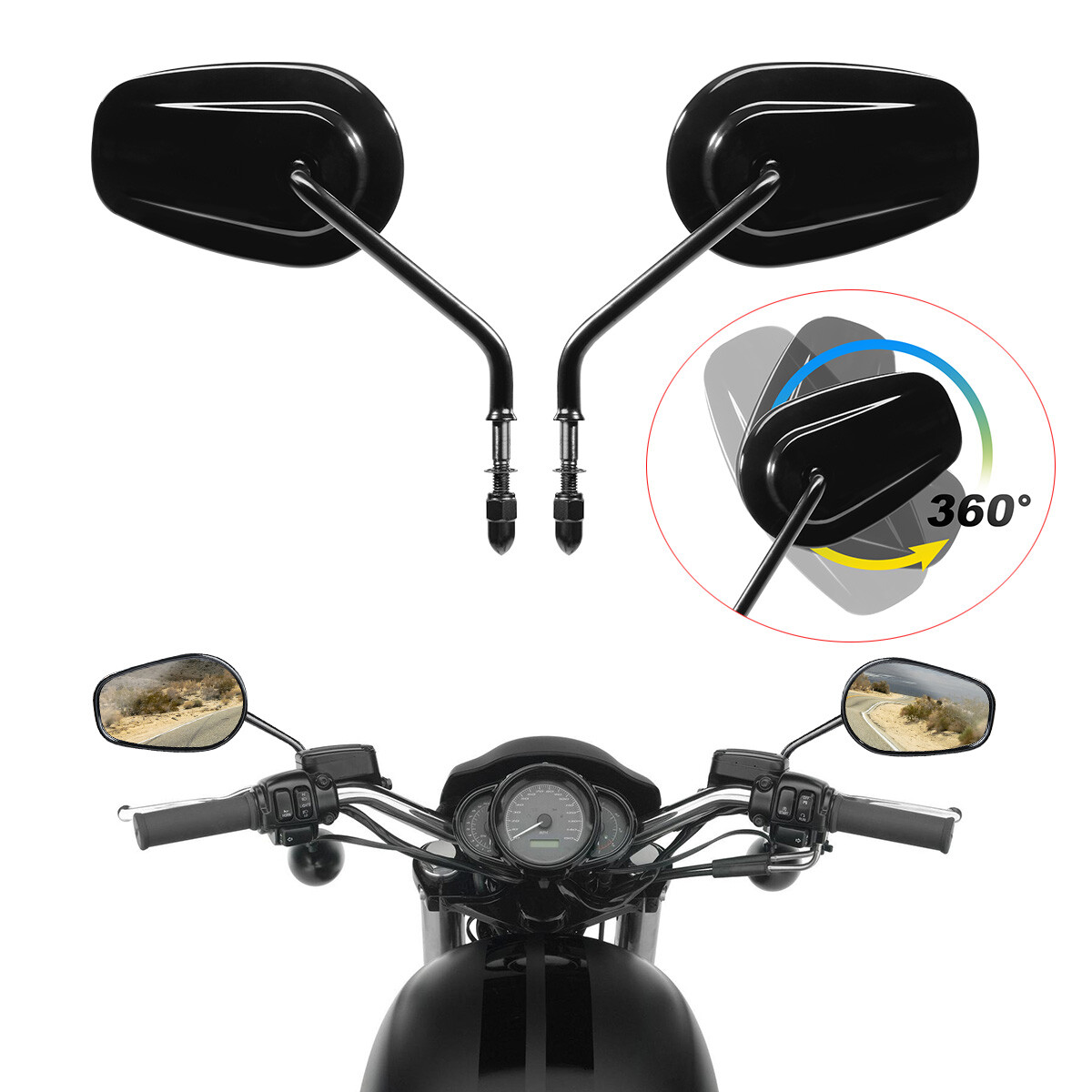 Left + Right Side Mirror Set Fit For Harley Universal 8mm Mount