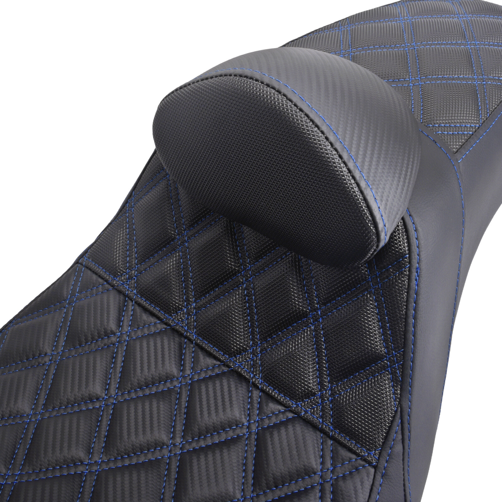 Drive Passenger Seat Blue Stitching Step Up W/ Backrest For Harley Dyna 06-17