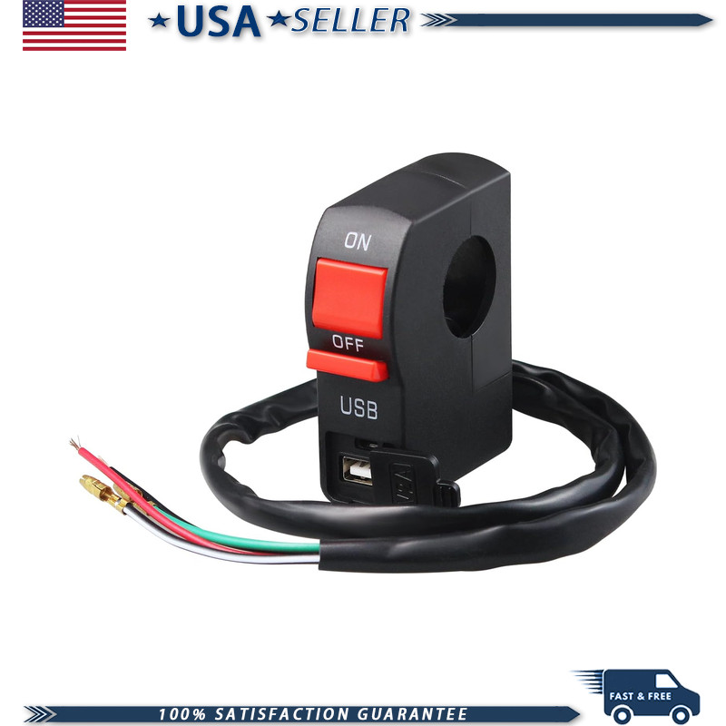 7/8 Motorcycle Handlebar On Off Push Button Switch 12V5A USB Charger Headlight