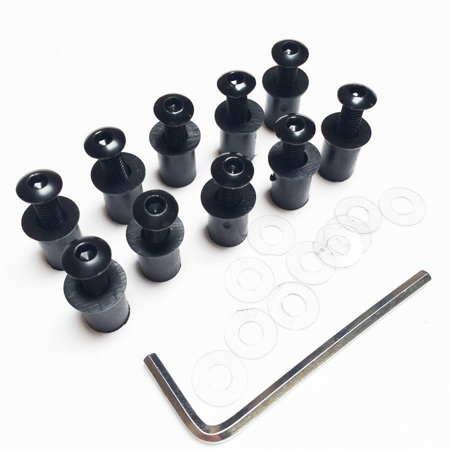 10pcs Motorcycle Windshield Windscreen Bolt Kit Well Nuts / Bolts / Washer Black
