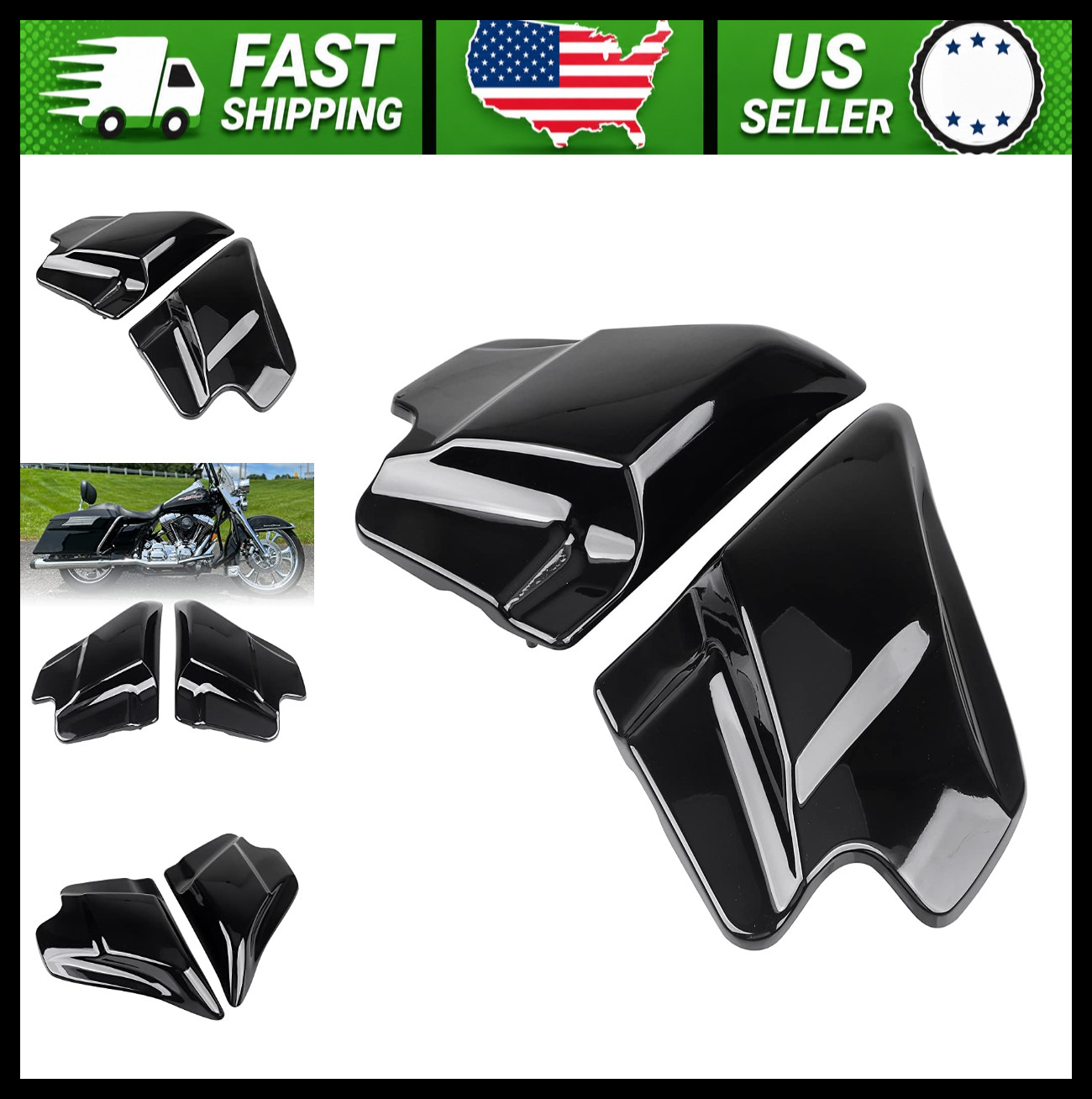 Harley Touring Side Cover Panel Vivid Black Left Right 1997-2007