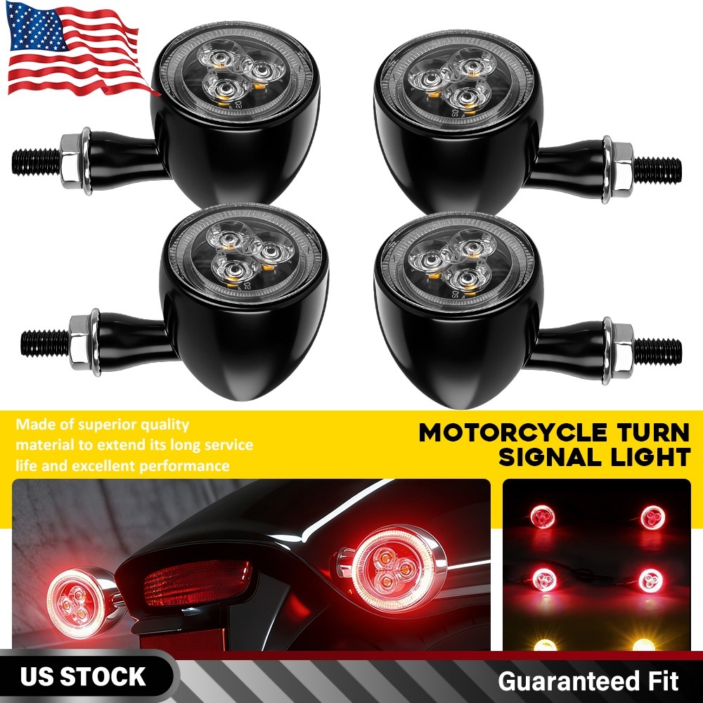 4X Universal LED Motorcycle Turn Signals Running Brake Light Amber Red Black
