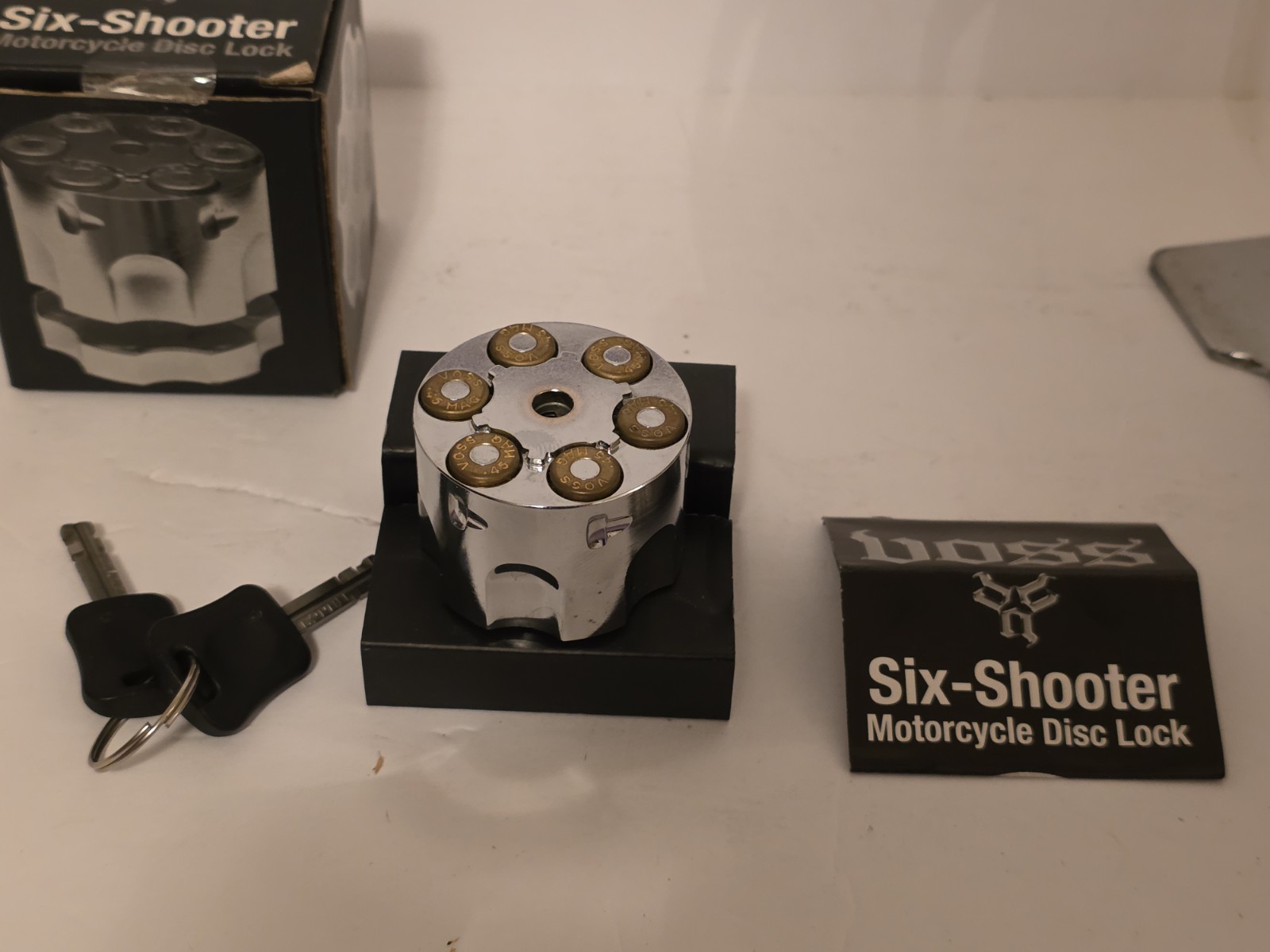 Original Voss 6 Shooter Motorcycle Disc Lock in Chrome .45 8mm Pin 07-100 NOS