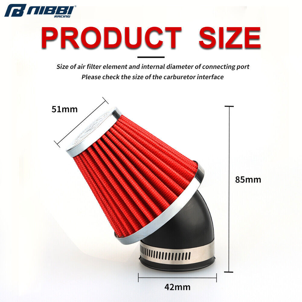 NIBBI 42mm Air Filter Fits Honda Kawasaki Yamaha Suzuki Motorcycle Pit Bike ATV