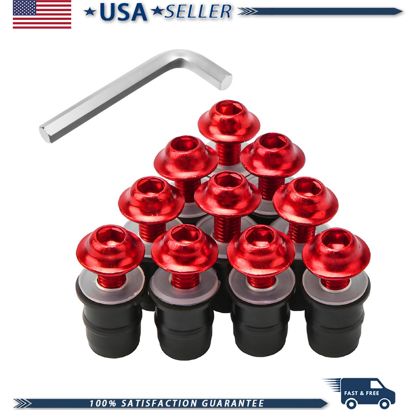 Motorcycle Windshield Bolt Screw Kit, M5, 10 PCS, Wrench, Aluminum AllColor: Red