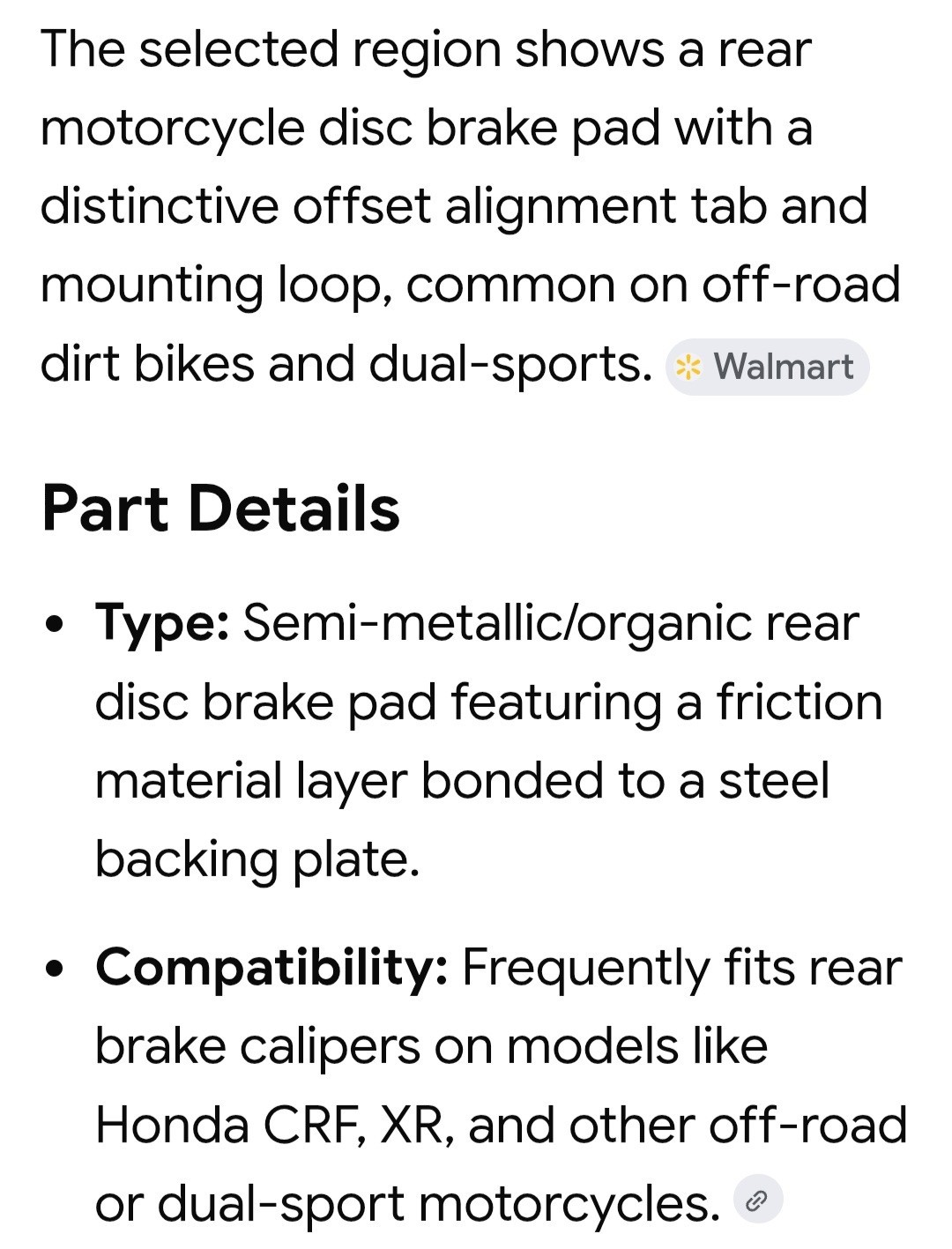 Off Road Motorcycle Rear Brake Pads