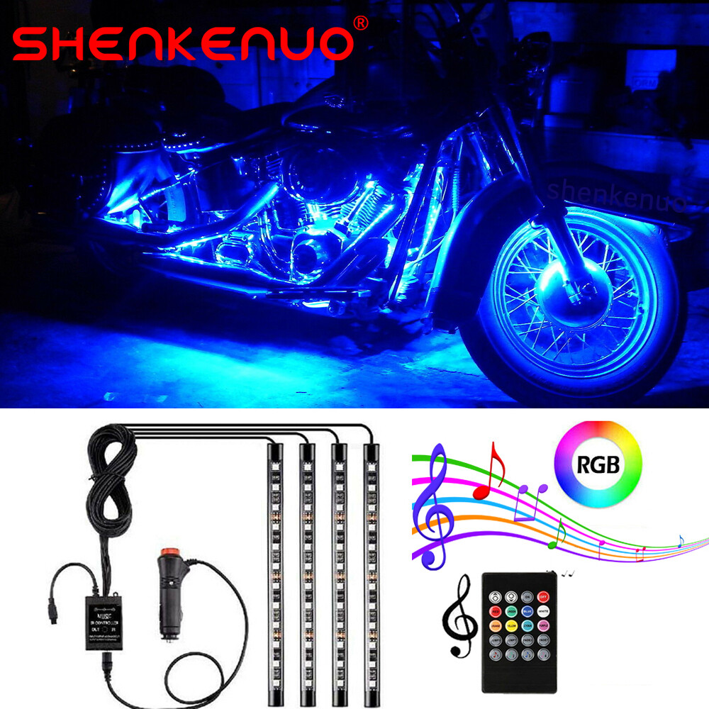 4Pcs Motorcycle RGB LED Neon Under Glow Lights Strip Kit For BMW Honda Suzuki US