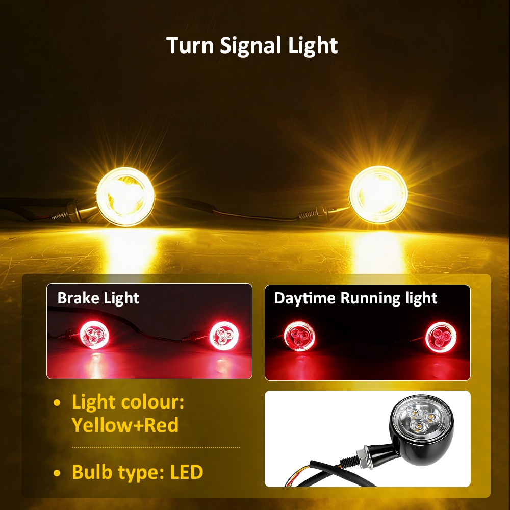 4X Universal LED Motorcycle Turn Signals Running Brake Light Amber Red Black