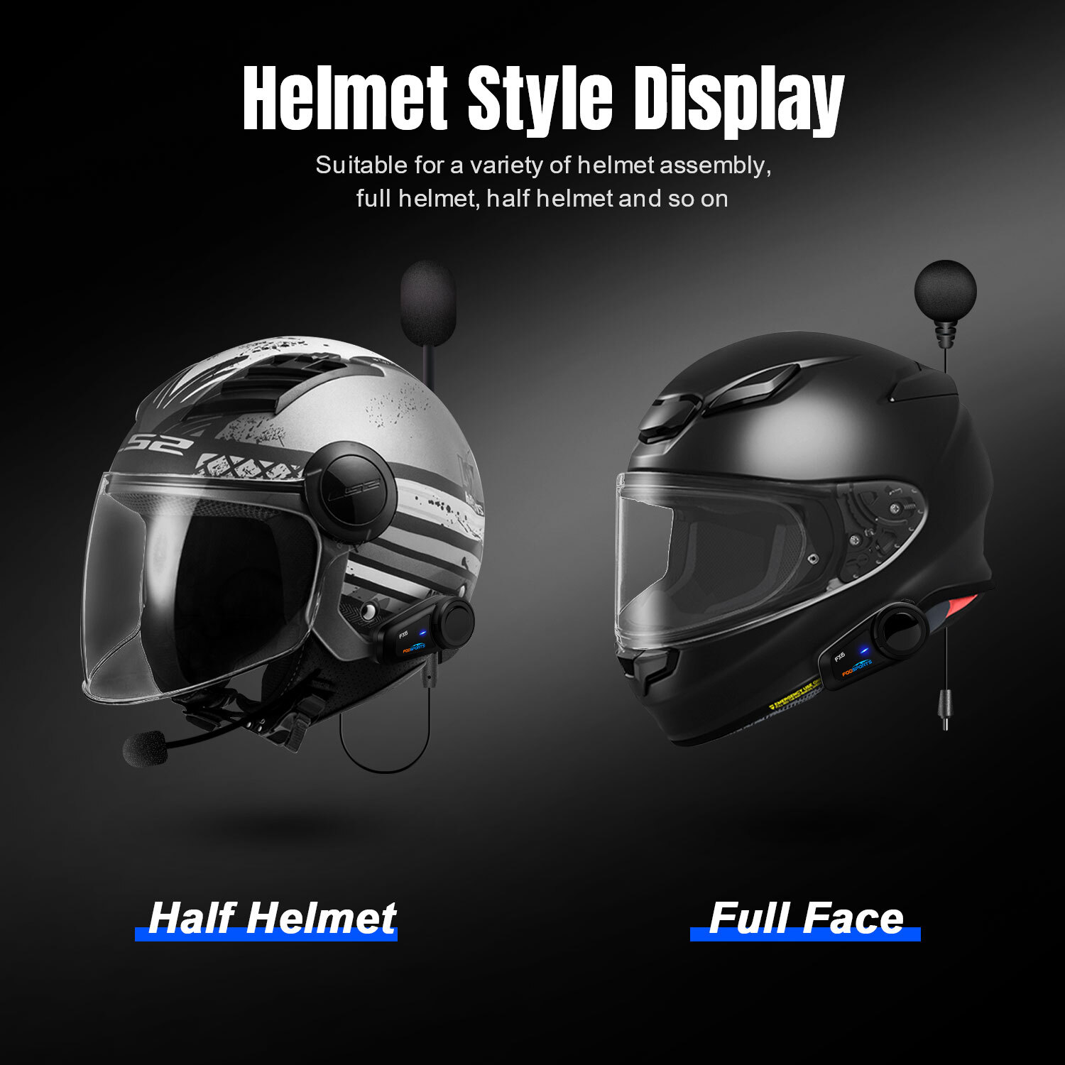 4 Riders Intercom Motorcycle Bluetooth Helmet Headset Moto Interphone FX4 PRO FM