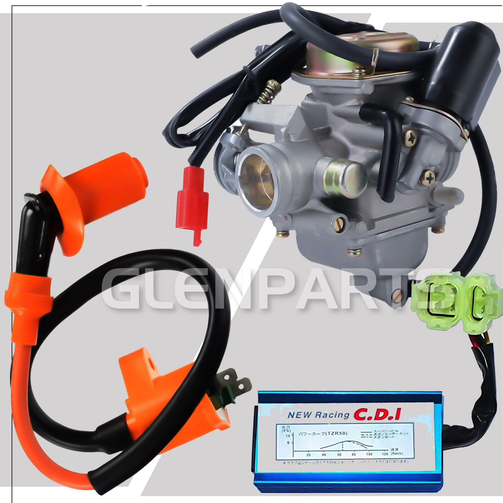 Racing CDI Box 6pin Ignition Coil Carburetor 24mm for 50cc-150cc Scooter Go Kart