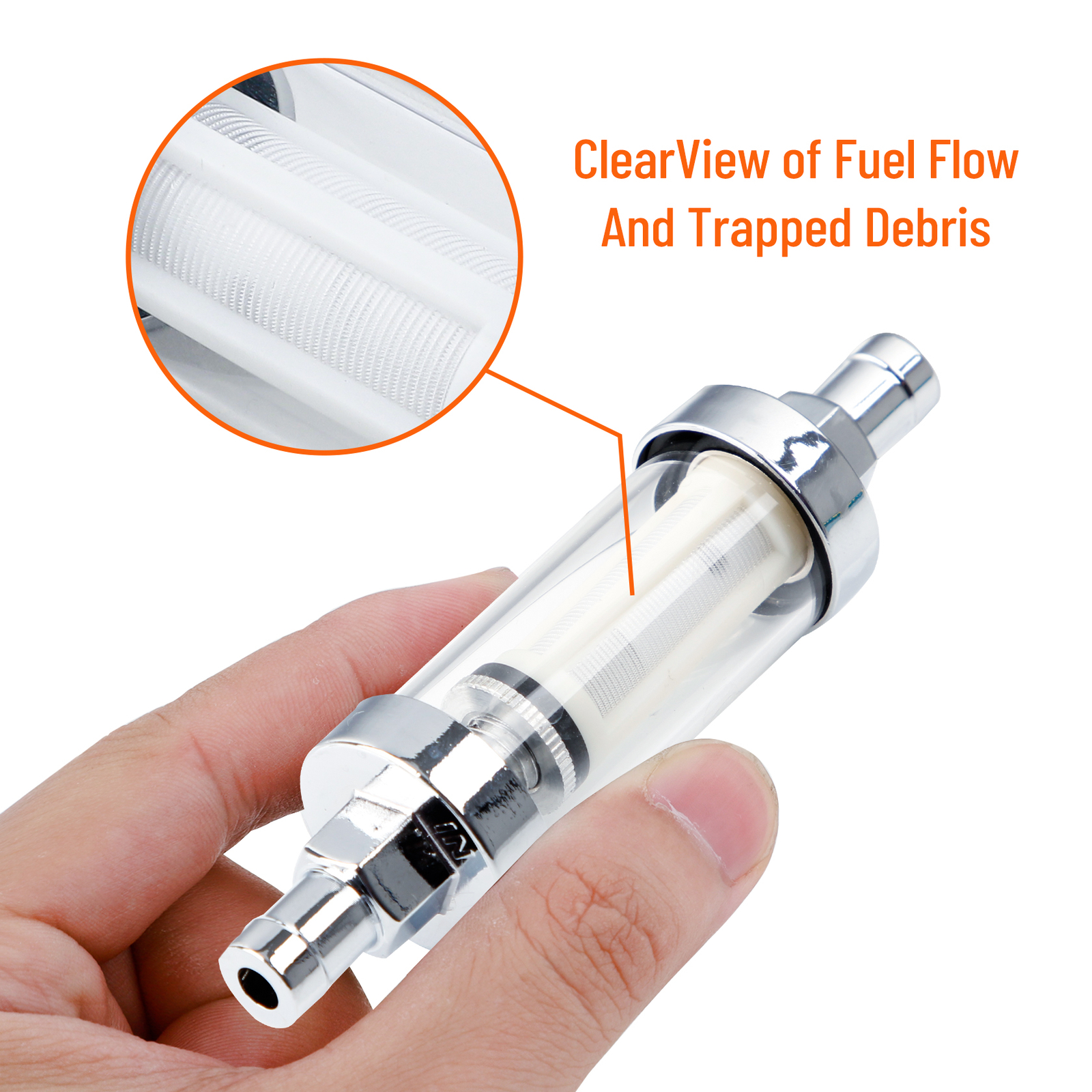 Universal Chrome & Glass Fuel Filter 3/8 in./1/4 in./5/16 in. ID Hose max 10 Psi